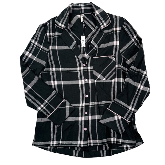 Soma Flannel Long Sleeve Notch Collar Button Up Pajama Top Womens XS Aspen New‎ - Picture 2 of 8
